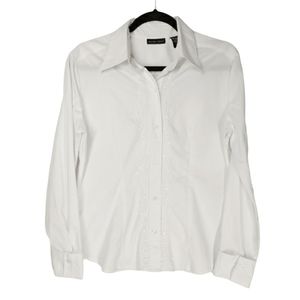 NEW YORK & COMPANY White Sequin Embroidered Button Front Long Sleeve Top Large